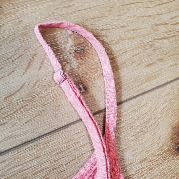 Forever 21 Womens Dress Sz M Coral Orange Button Front Mini Linen Blend Strappy - Picture 13 of 16